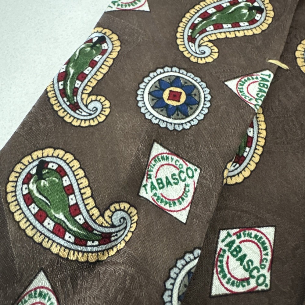 Tabasco Men's Silk Tie‎ with Logo and Peppers 100% Silk Made In USA Brown - Picture 5 of 6